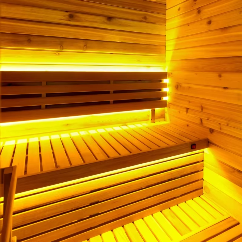 Compact Rounded Cedar LED Sauna Cabin CSA-648 Door and glass