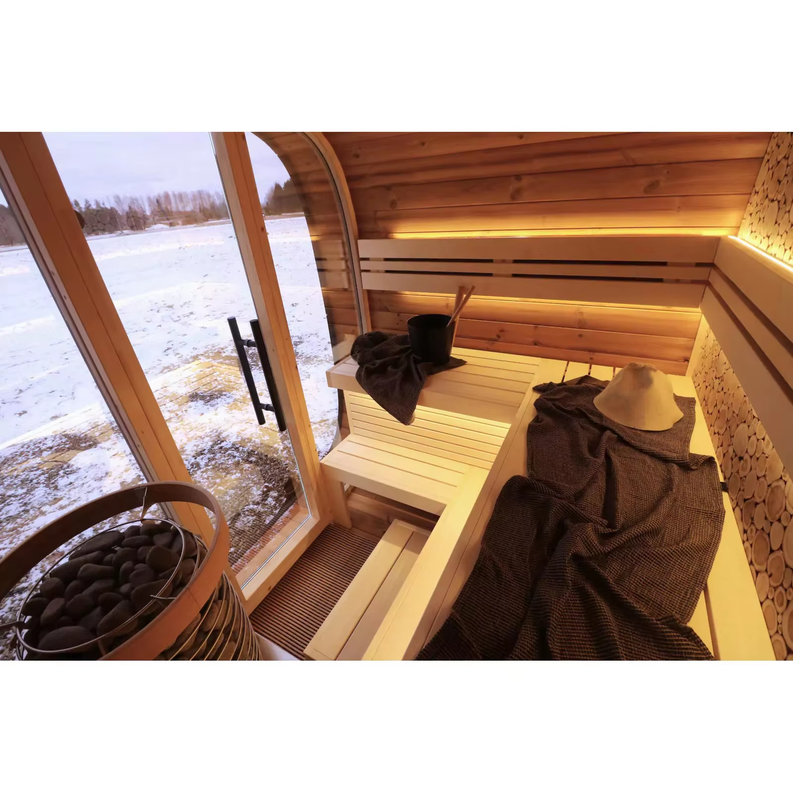 Rounded Black Outdoor Sauna Pod with Full Glass Front CSA-651 Door and glass