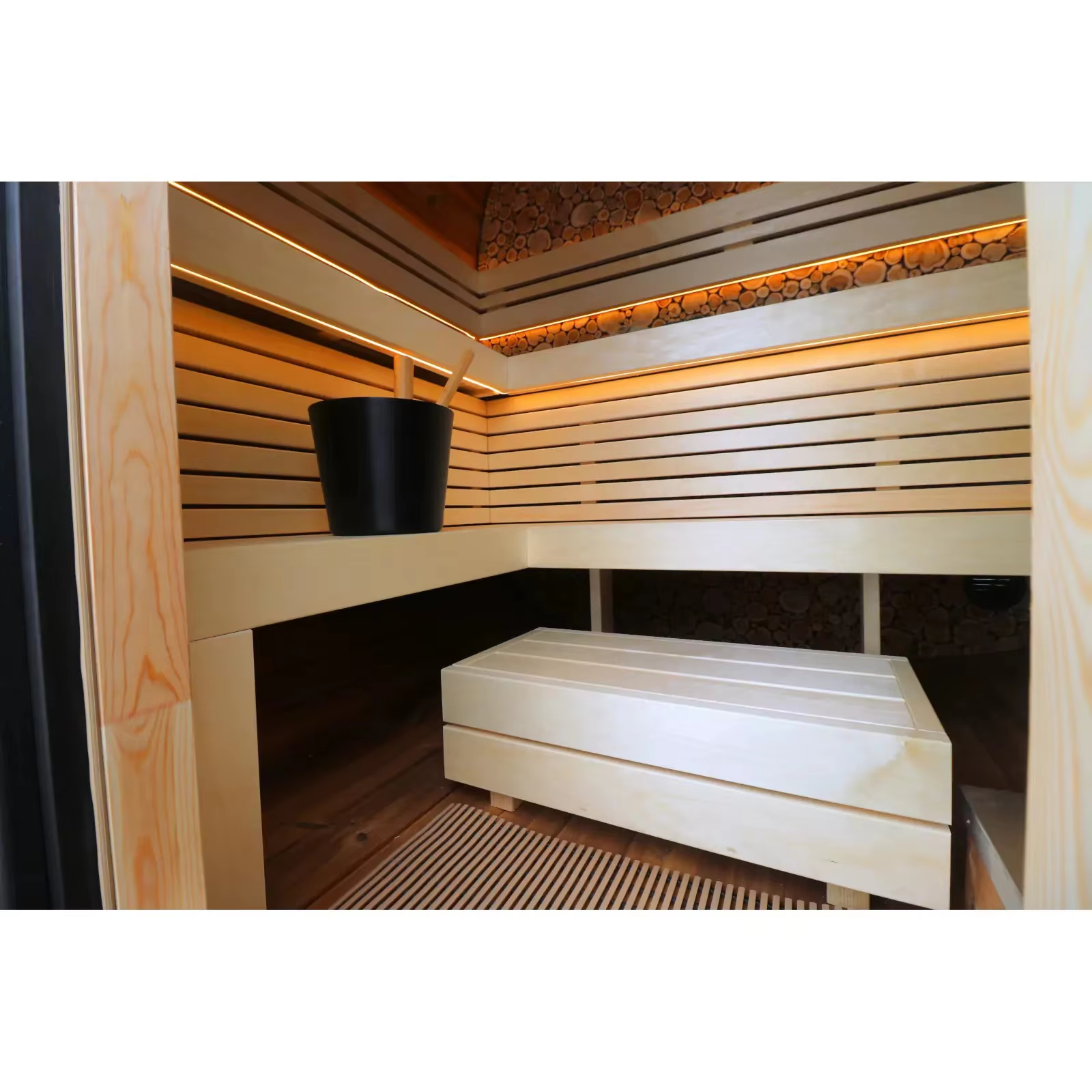 Rounded Black Outdoor Sauna Pod with Full Glass Front CSA-651 Side profile