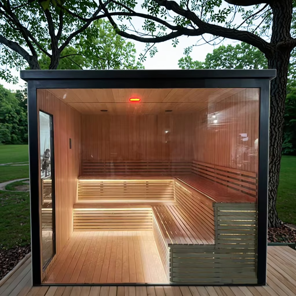 Modern Panoramic Outdoor Glass Sauna Room product image