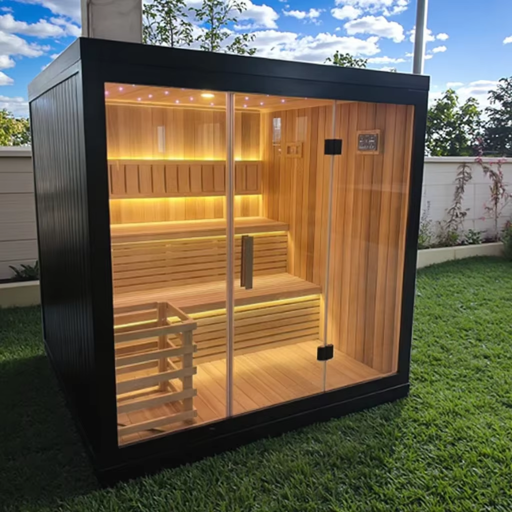Modern Panoramic Outdoor Glass Sauna Room CSA-655 Side profile