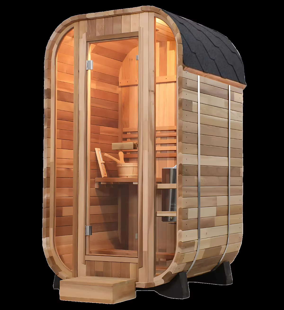 Compact One-Person Outdoor Sauna Pod with Glass Front product image