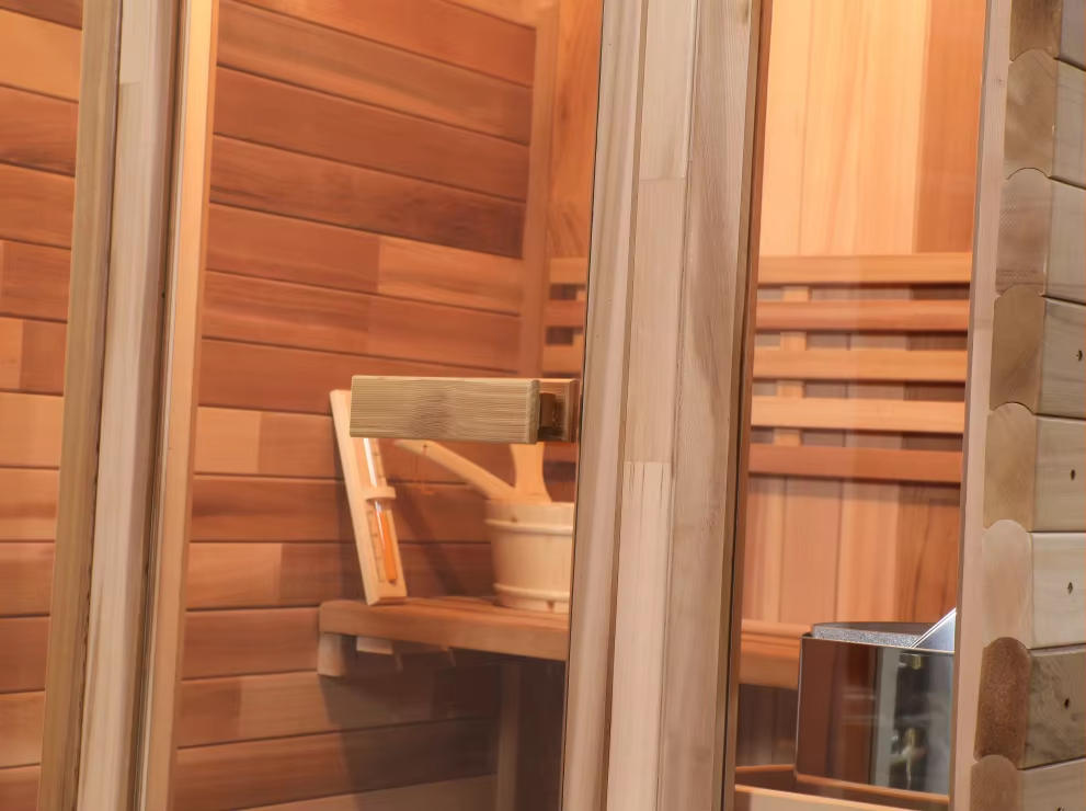 Compact One-Person Outdoor Sauna Pod with Glass Front CSA-656 Exterior angle