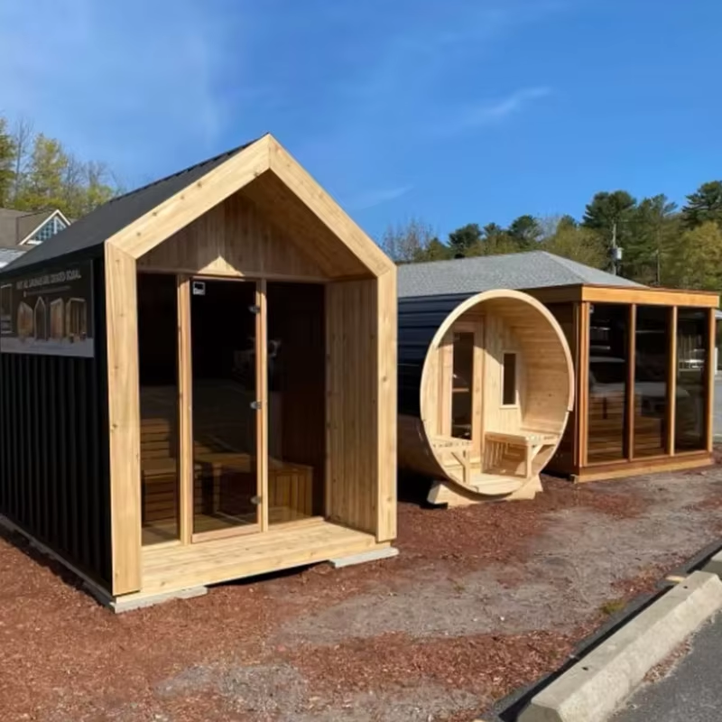Pitched Roof Garden Sauna Pod with Front Glass Door CSA-657 Interior view