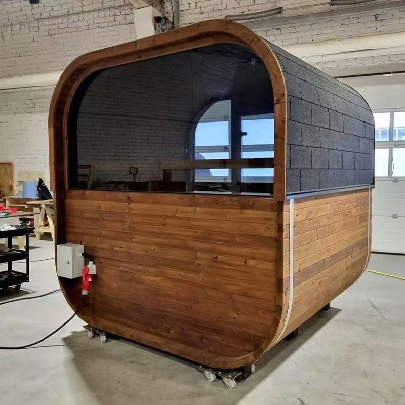 Rounded Outdoor Sauna Cabin with Front Porch Seats CSA-658 Door and glass
