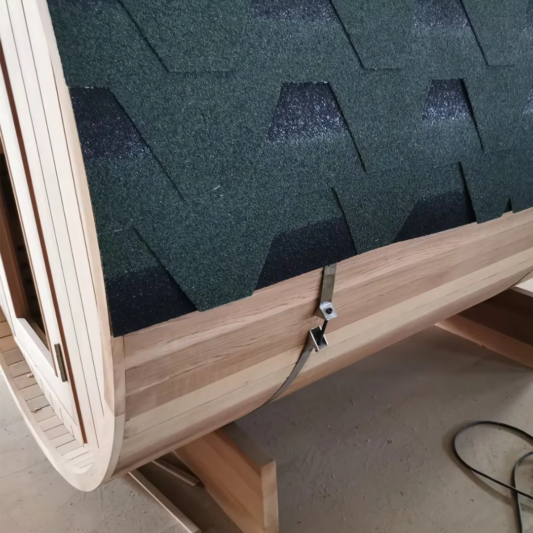 Cedar Barrel Sauna with Front Porch and Roof Detail CSA-659 Buyer reference