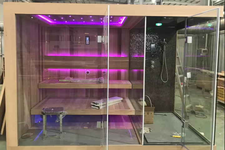 Commercial Sauna Shower Room with Glass Wet Zone CSA-660 Interior view