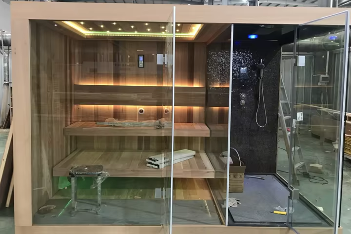 Commercial Sauna Shower Room with Glass Wet Zone CSA-660 Door and glass