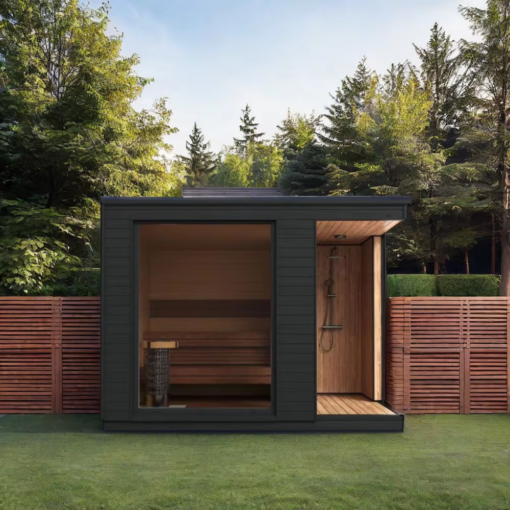 Outdoor Modular Sauna Cabin with Side Shower Bay product image