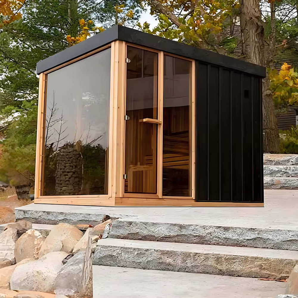 Outdoor Modular Sauna Cabin with Side Shower Bay CSA-661 Door and glass