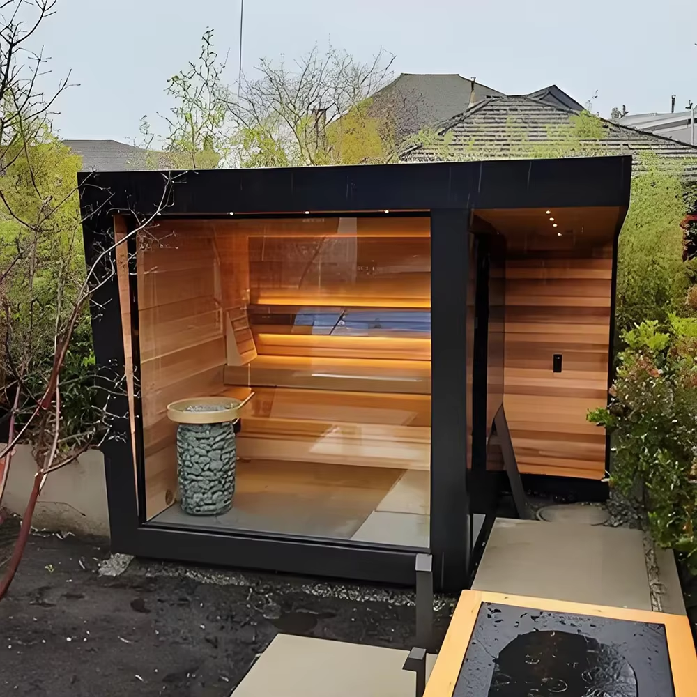 Outdoor Modular Sauna Cabin with Side Shower Bay CSA-661 Side profile