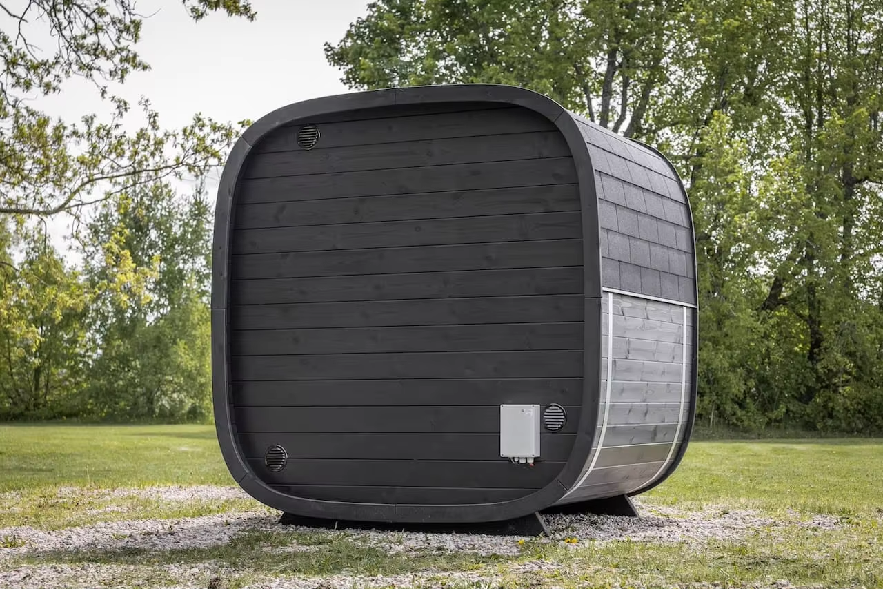 Oval Mirror Glass Outdoor Sauna Pod with Charred Exterior CSA-662 Interior view