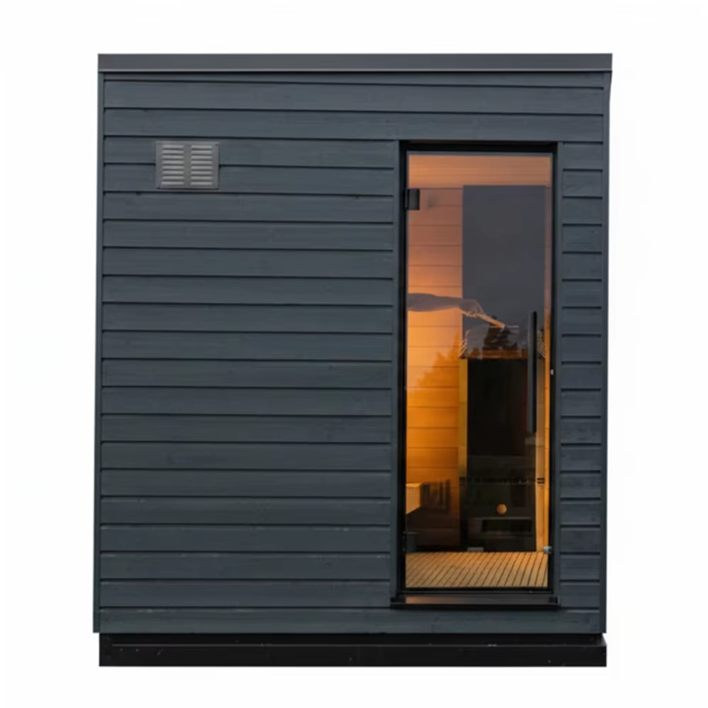 Black Cube Sauna Cabin with Corner Glass Front CSA-663 Interior view