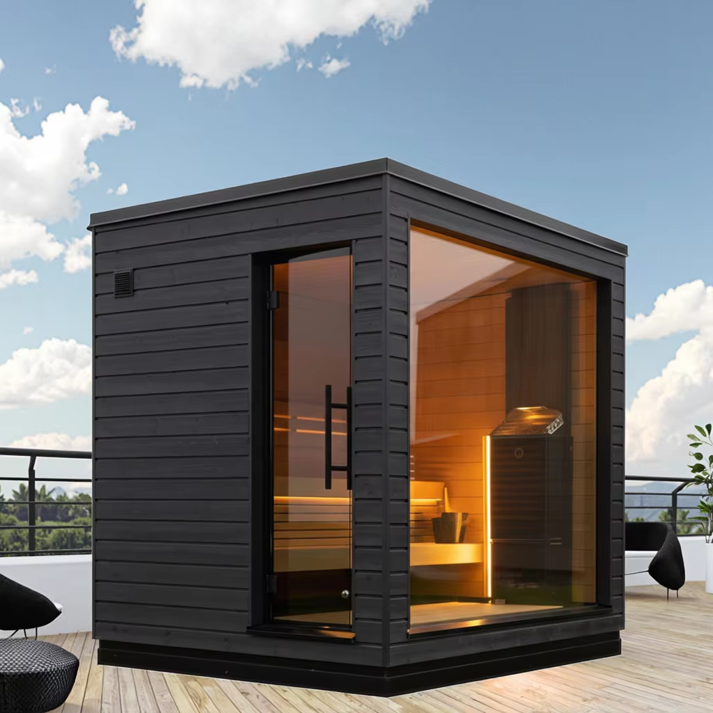 Black Cube Sauna Cabin with Corner Glass Front CSA-663 Buyer reference