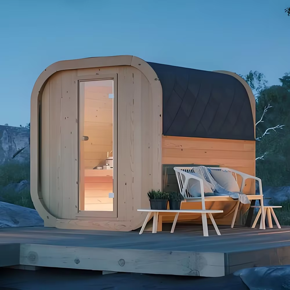 Rounded Outdoor Sauna Cabin with Double Glass Front CSA-664 Exterior angle