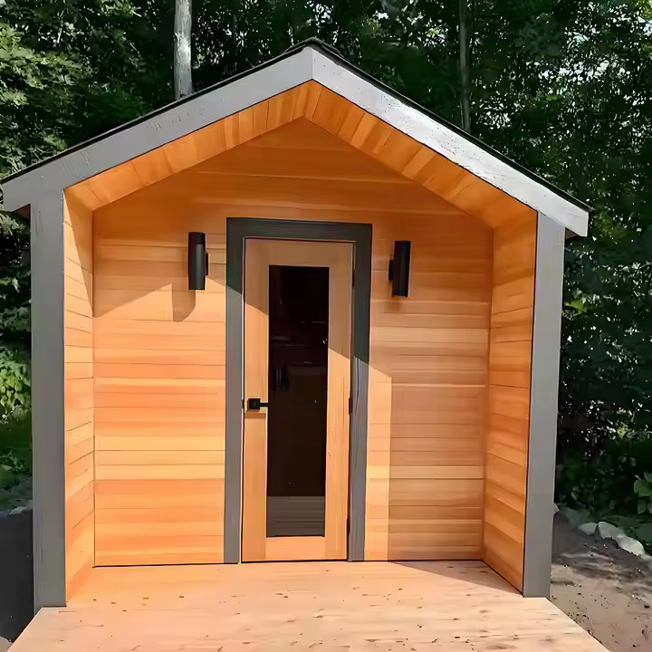 Pitched Roof Outdoor Sauna Cabin with Glass Front CSA-665 Interior view