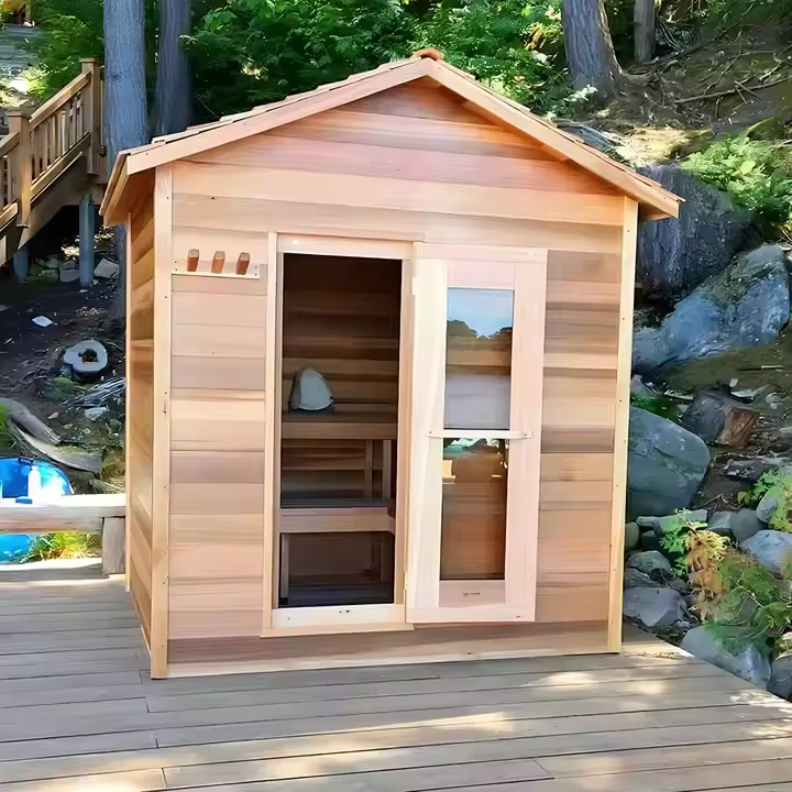 Pitched Roof Outdoor Sauna Cabin with Glass Front CSA-665 Door and glass