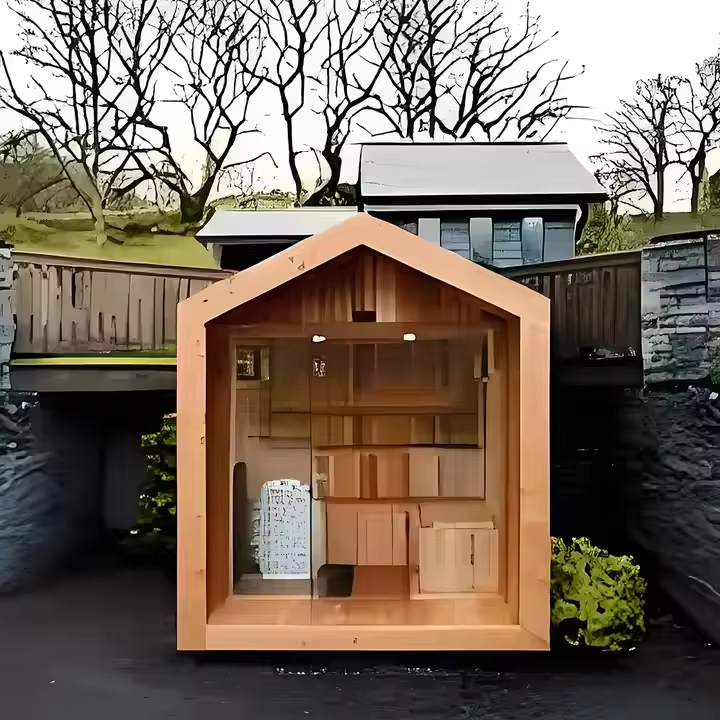 Pitched Roof Outdoor Sauna Cabin with Glass Front CSA-665 Side profile
