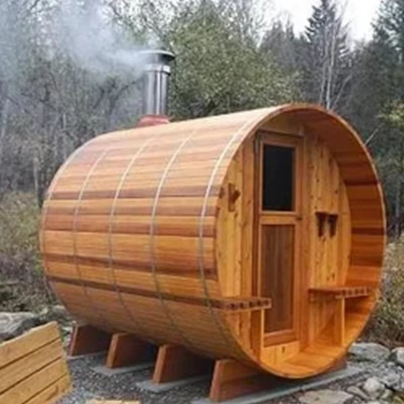 Red Cedar Barrel Sauna with Front Porch and Stove Route product image