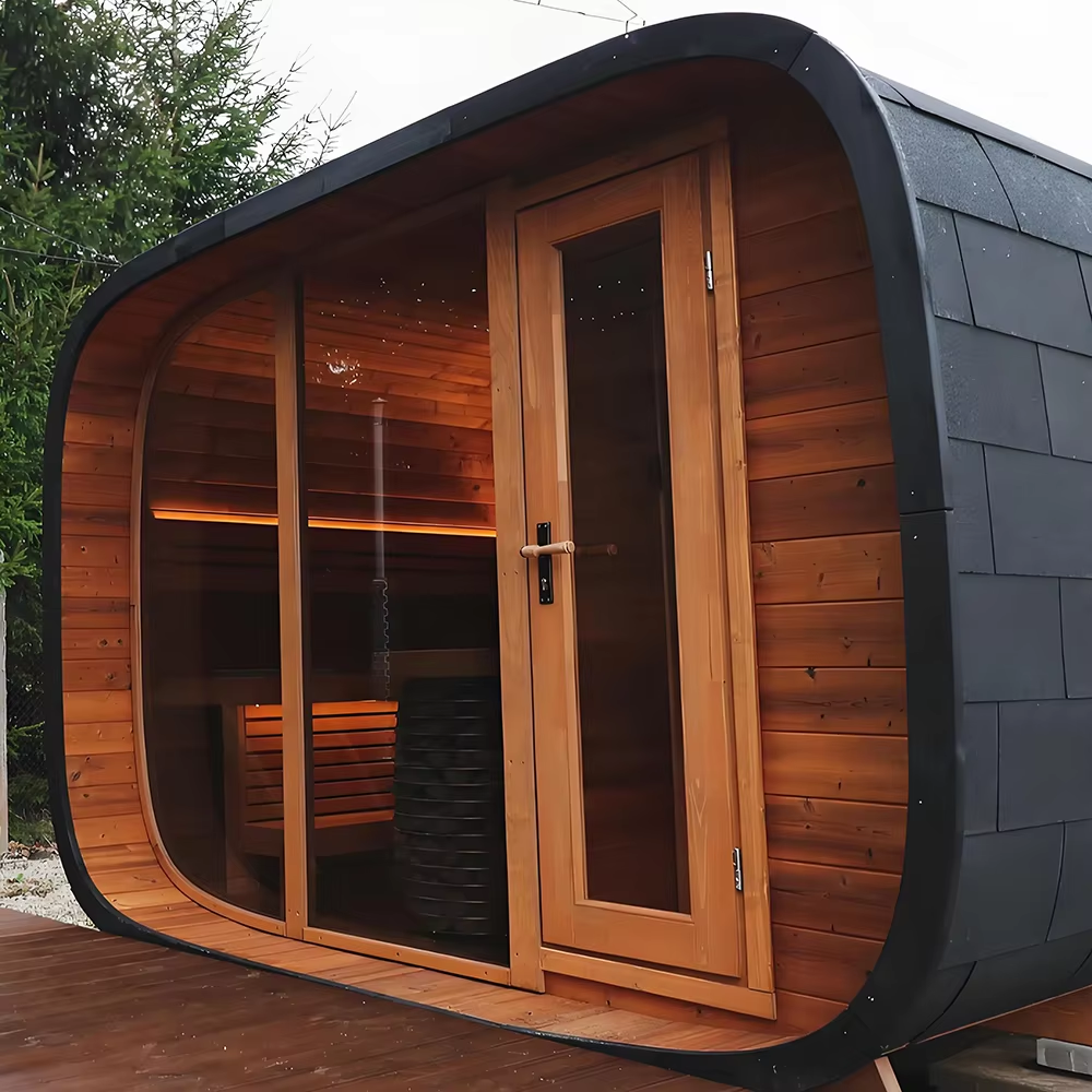 Black Oval Glass Outdoor Sauna Pod with Wood Interior CSA-667 Door and glass