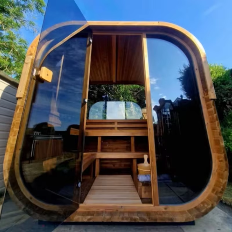 Panoramic Round-Corner Outdoor Sauna Pod CSA-668 Exterior angle