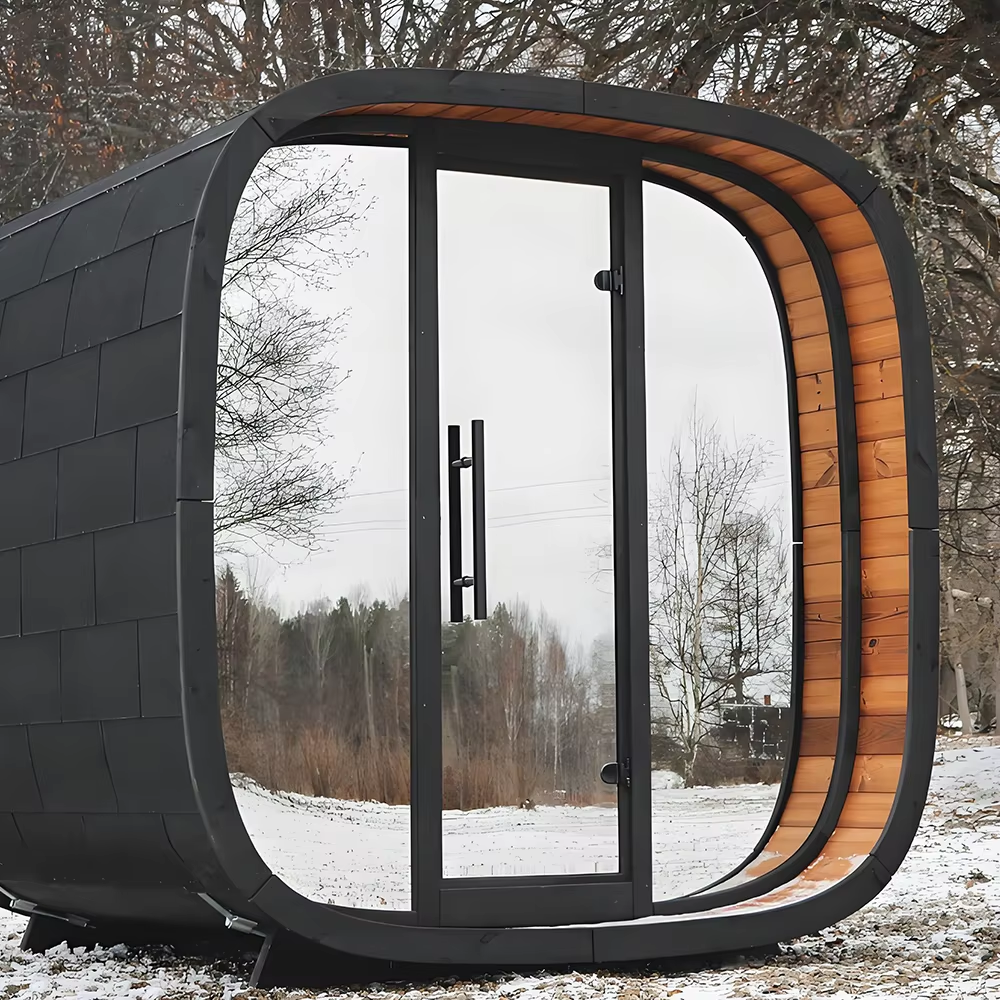 Panoramic Round-Corner Outdoor Sauna Pod CSA-668 Side profile