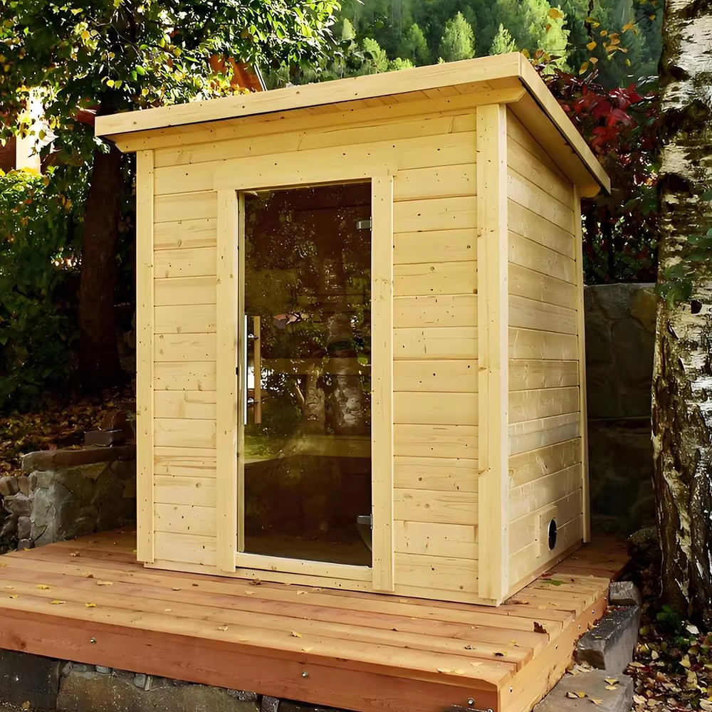 Modern Glass-Front Outdoor Sauna Cabin with Terrace Deck CSA-670 Door and glass