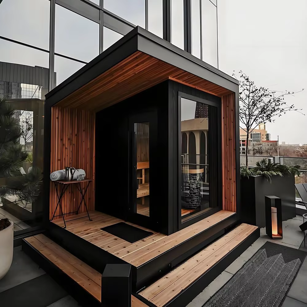 Modern Glass-Front Outdoor Sauna Cabin with Terrace Deck CSA-670 Buyer reference