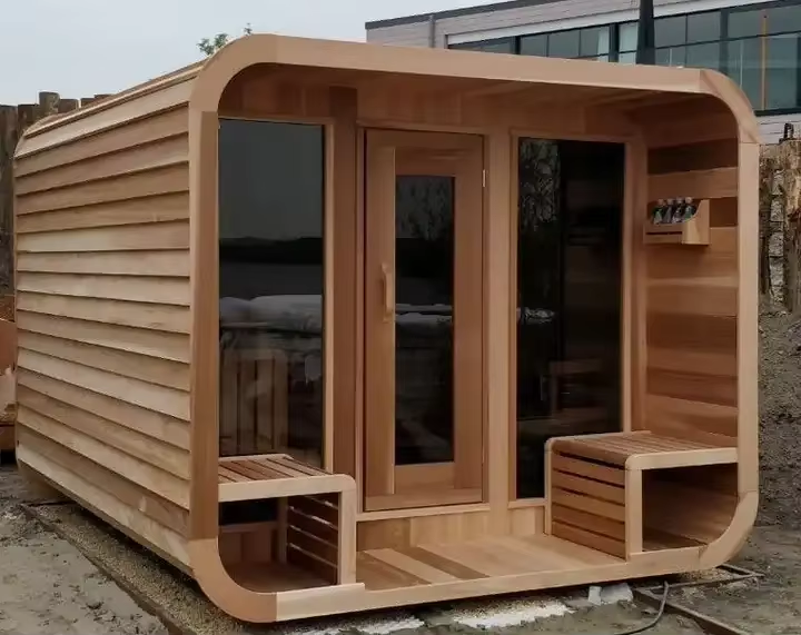 Round-Corner Cedar Sauna Cabin with Double Glass Door product image
