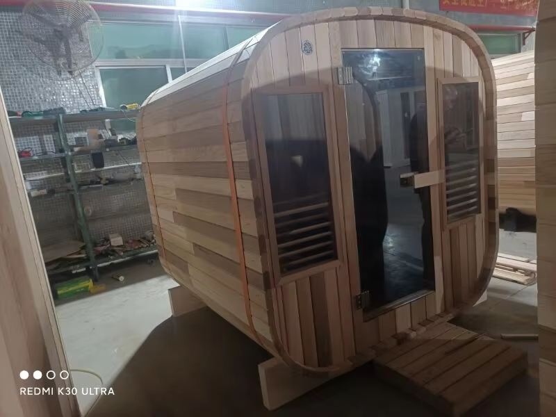 Round-Corner Cedar Sauna Cabin with Double Glass Door CSA-671 Interior view