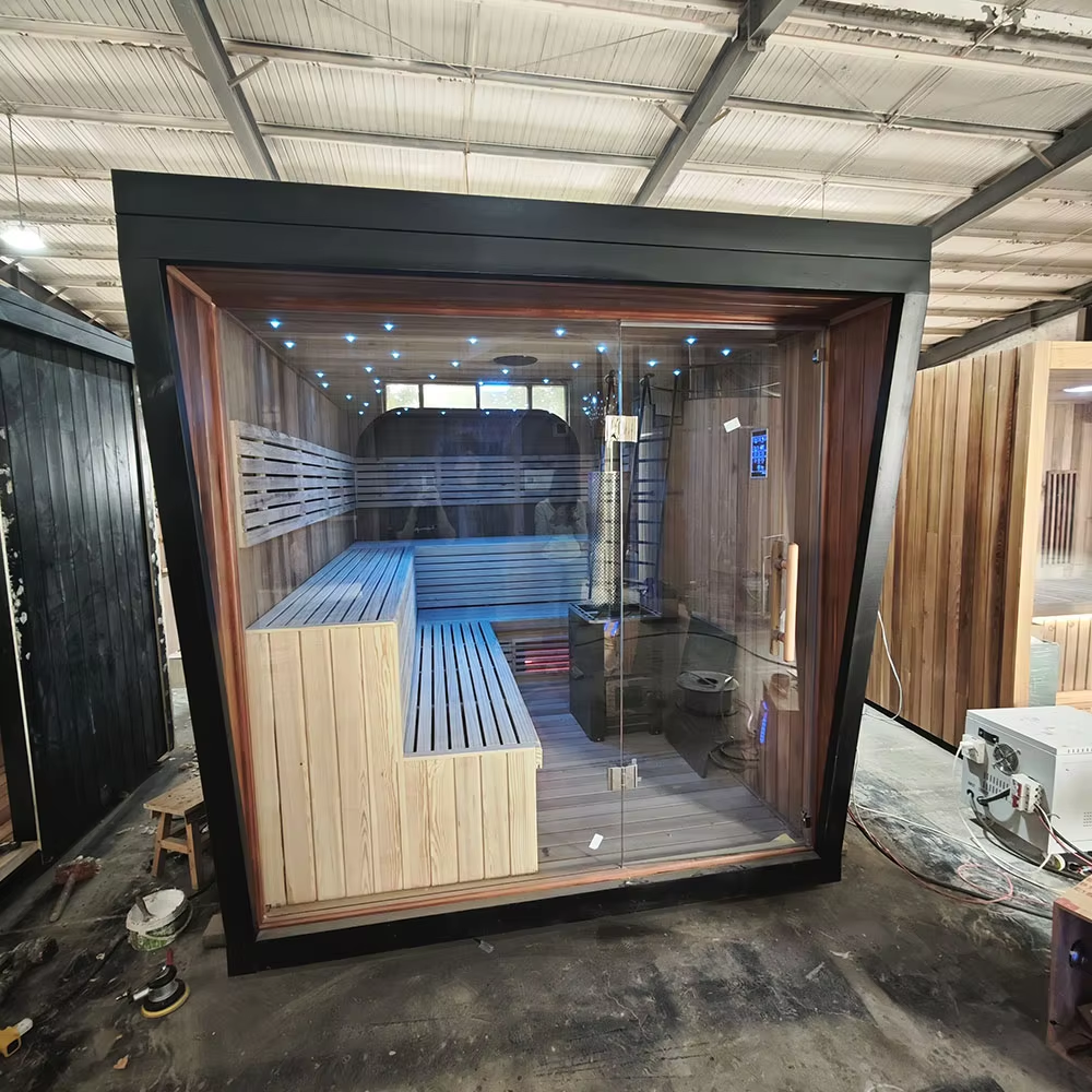 Large Commercial Glass Sauna Room with Dark Exterior CSA-672 Exterior angle