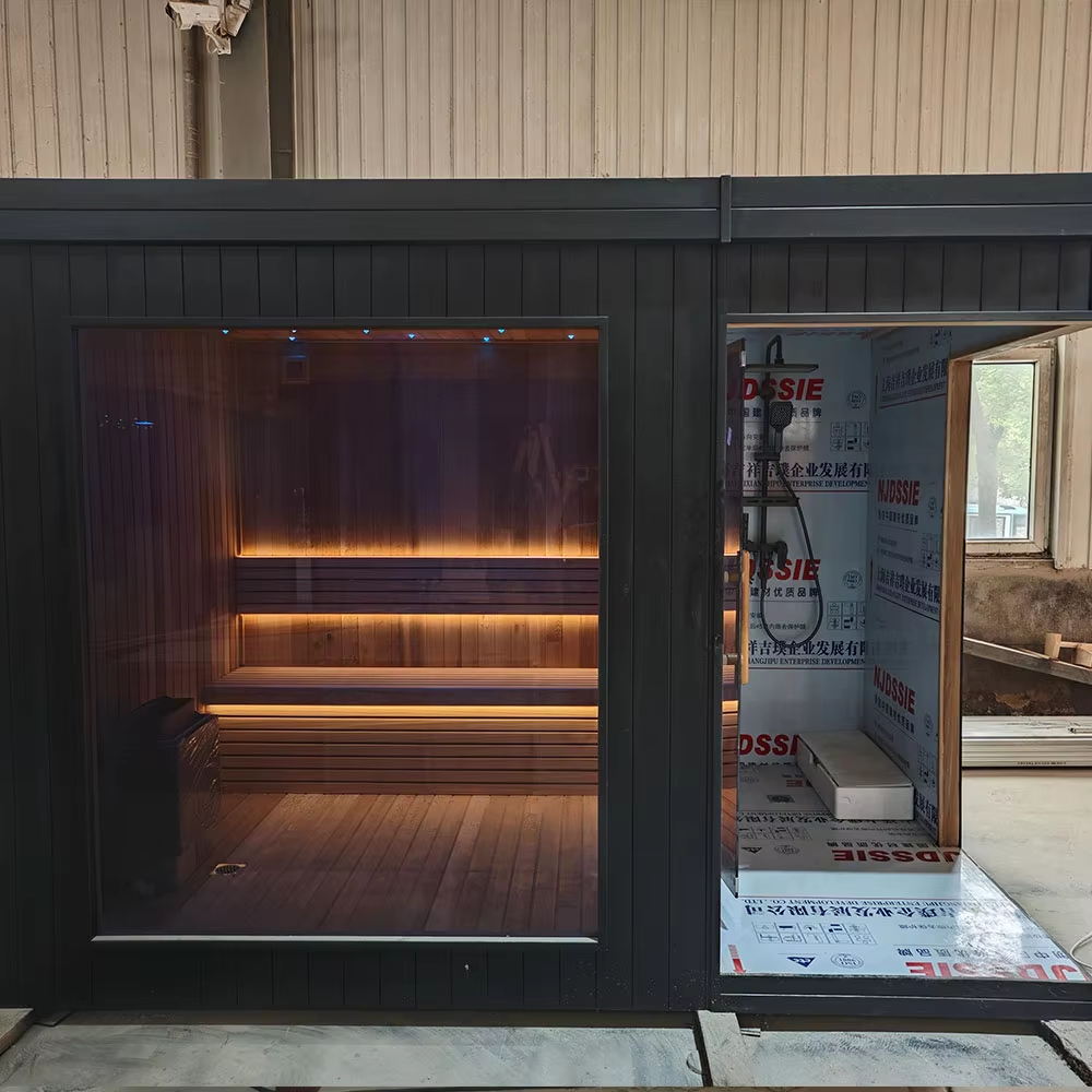 Large Commercial Glass Sauna Room with Dark Exterior CSA-672 Interior view
