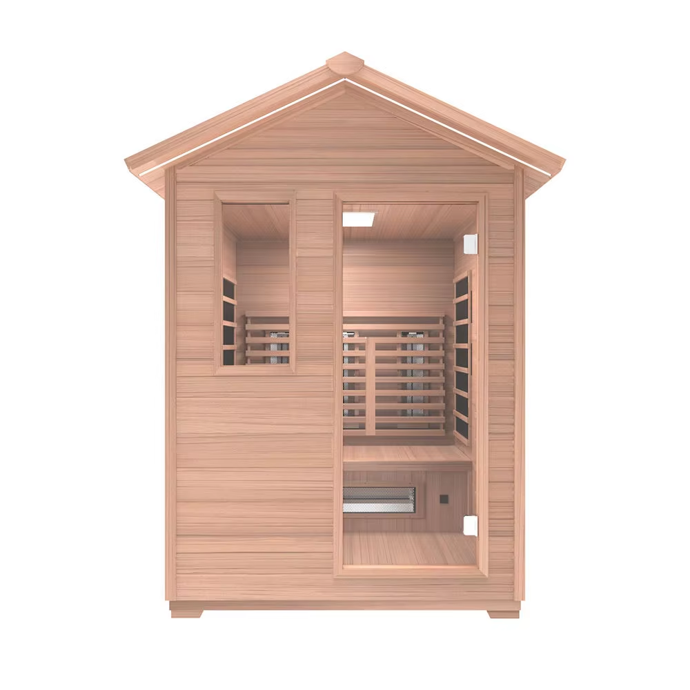 Small Gable-Roof Sauna Cabin with Glass Door CSA-673 Side profile