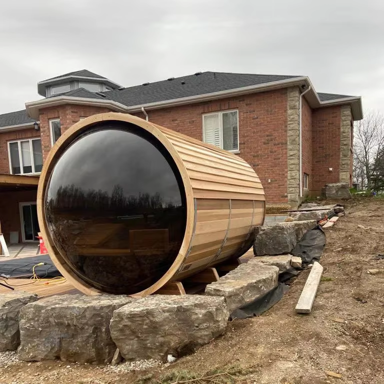 Panoramic Round Window Barrel Sauna Cabin product image