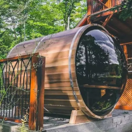 Panoramic Round Window Barrel Sauna Cabin CSA-674 Interior view