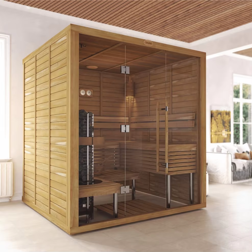Corner Indoor Dry Sauna Cabin with Glass Front product image