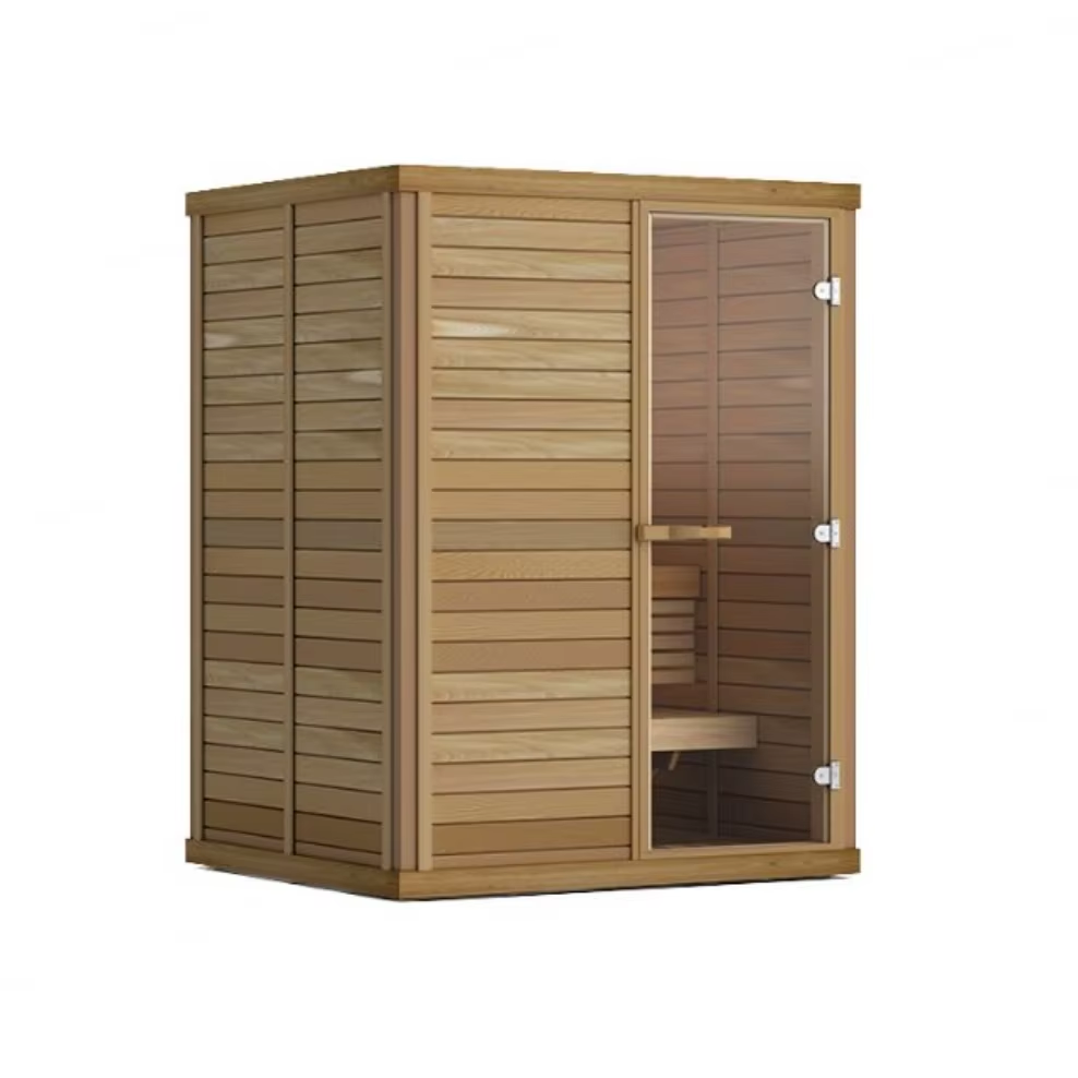 Corner Indoor Dry Sauna Cabin with Glass Front CSA-677 Exterior angle