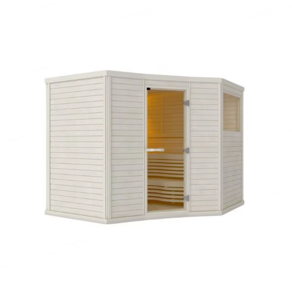 Corner Indoor Dry Sauna Cabin with Glass Front CSA-677 Side profile