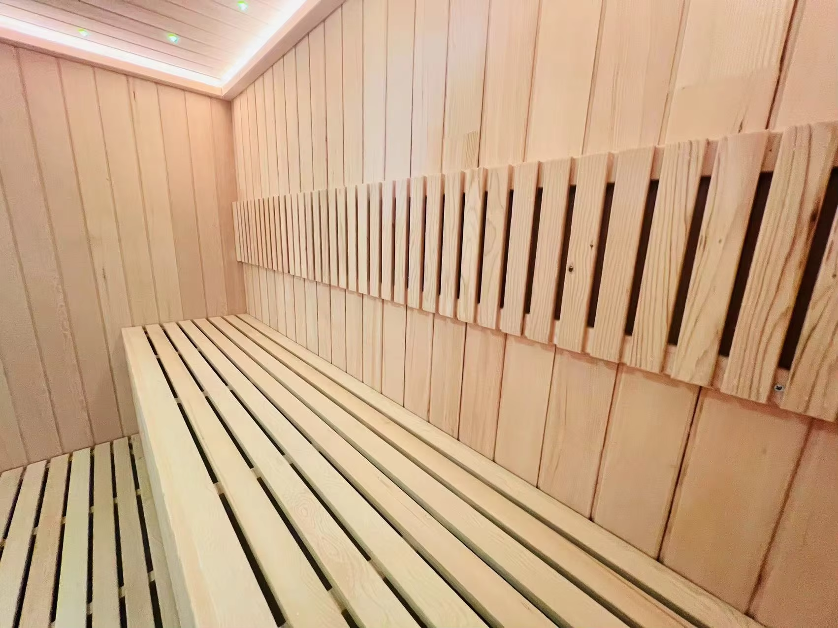 Glass-Wall Indoor Sauna Room with Bench Detail CSA-678 Side profile