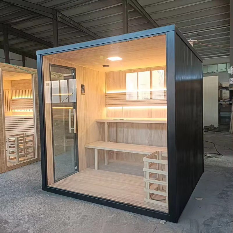 Factory-Tested Black Glass Sauna Cabin with Bench Detail product image