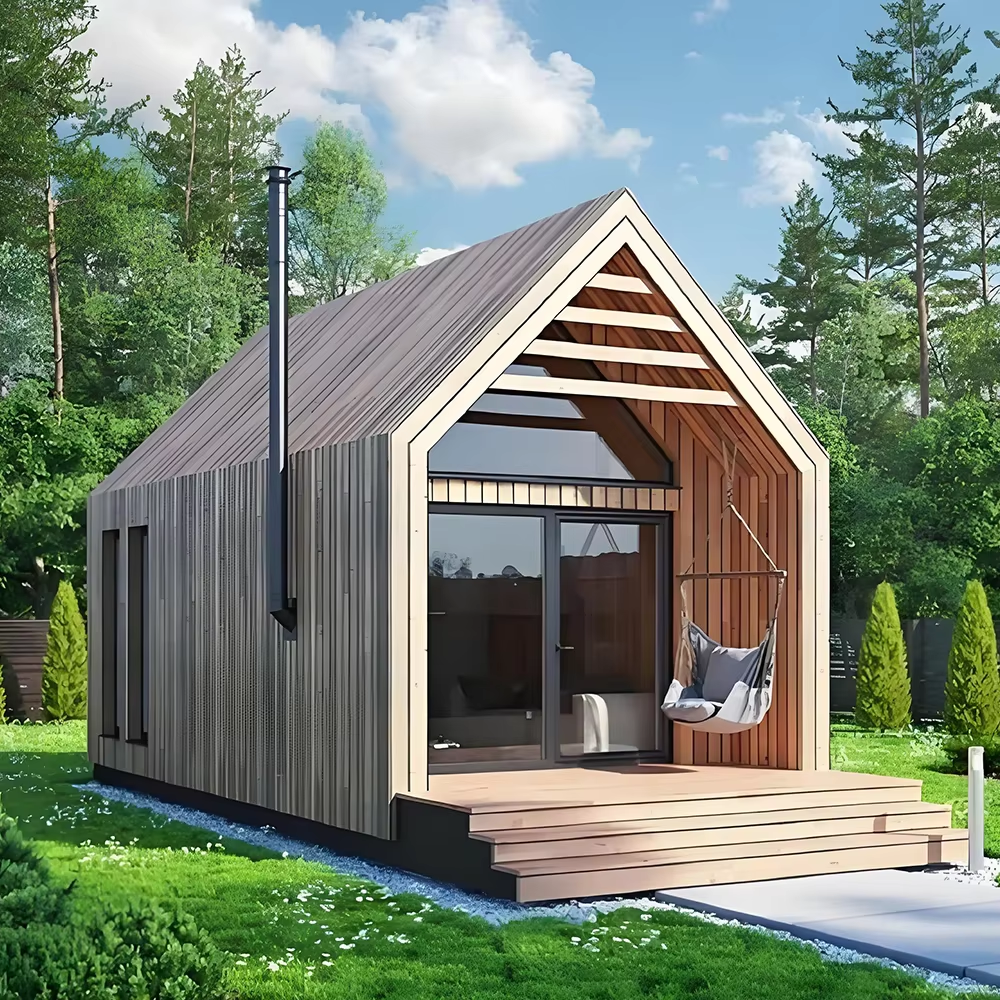 Gable-Roof Outdoor Sauna House with Terrace Deck CSA-682 Exterior angle