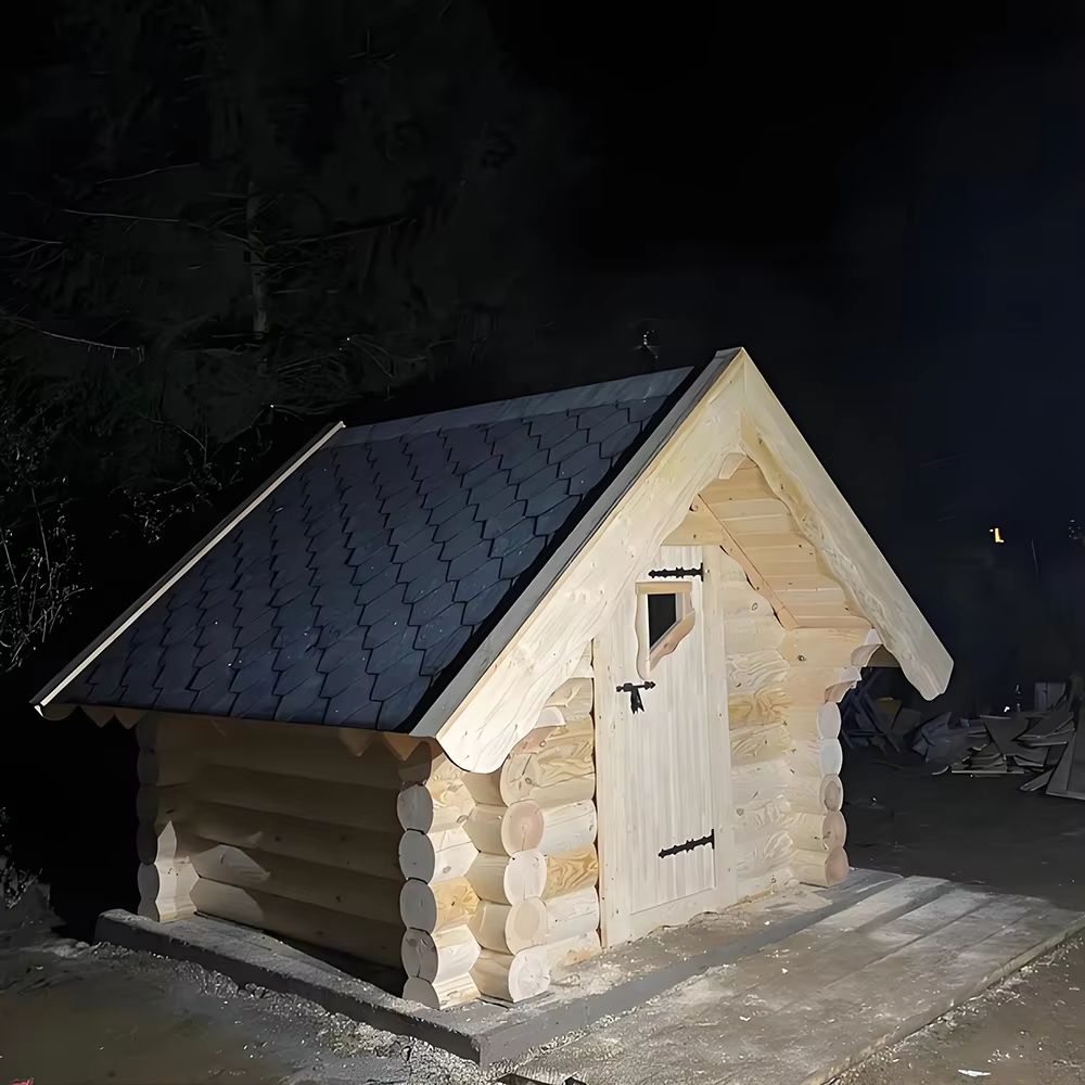 Gable-Roof Outdoor Sauna House with Terrace Deck CSA-682 Door and glass