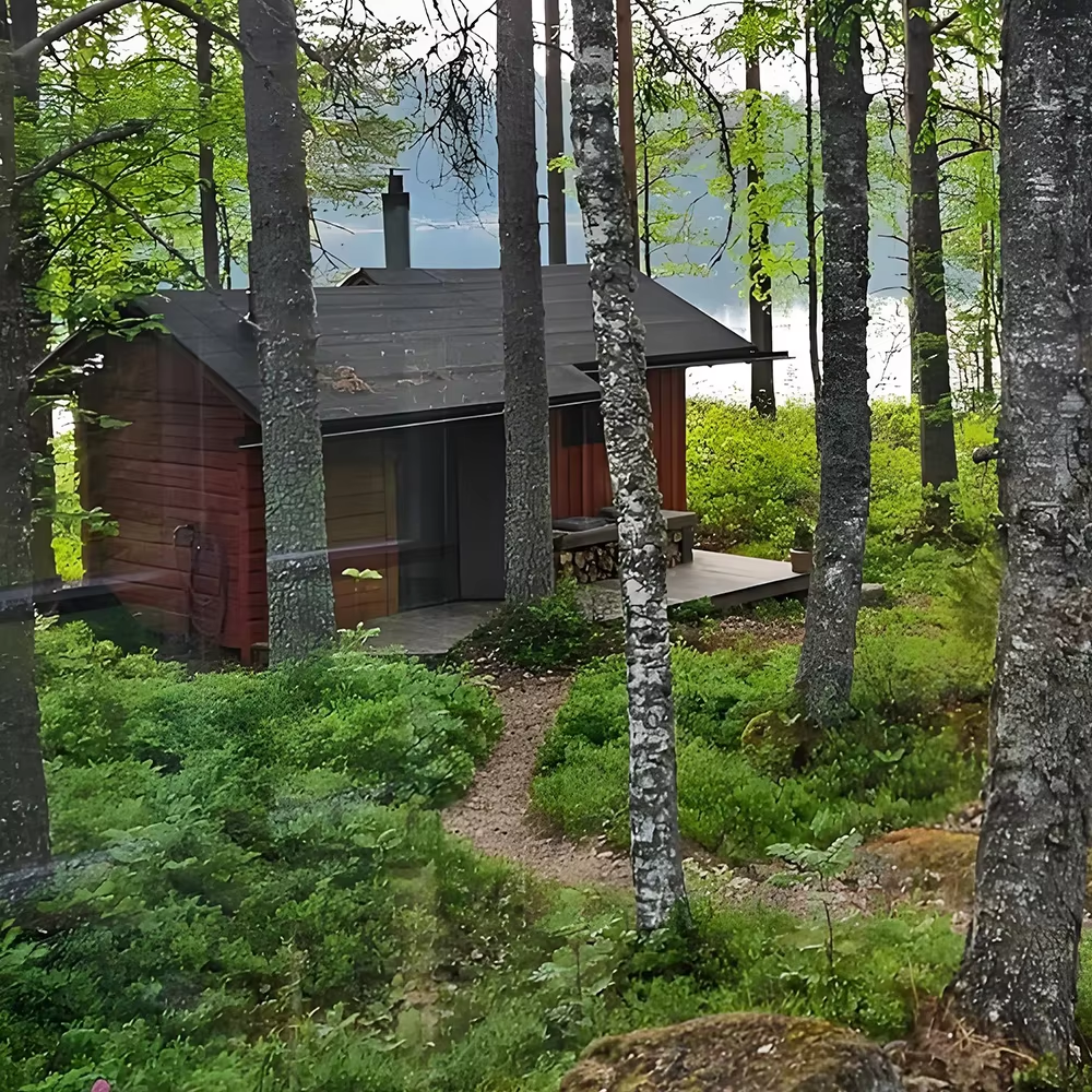 Gable-Roof Outdoor Sauna House with Terrace Deck CSA-682 Side profile