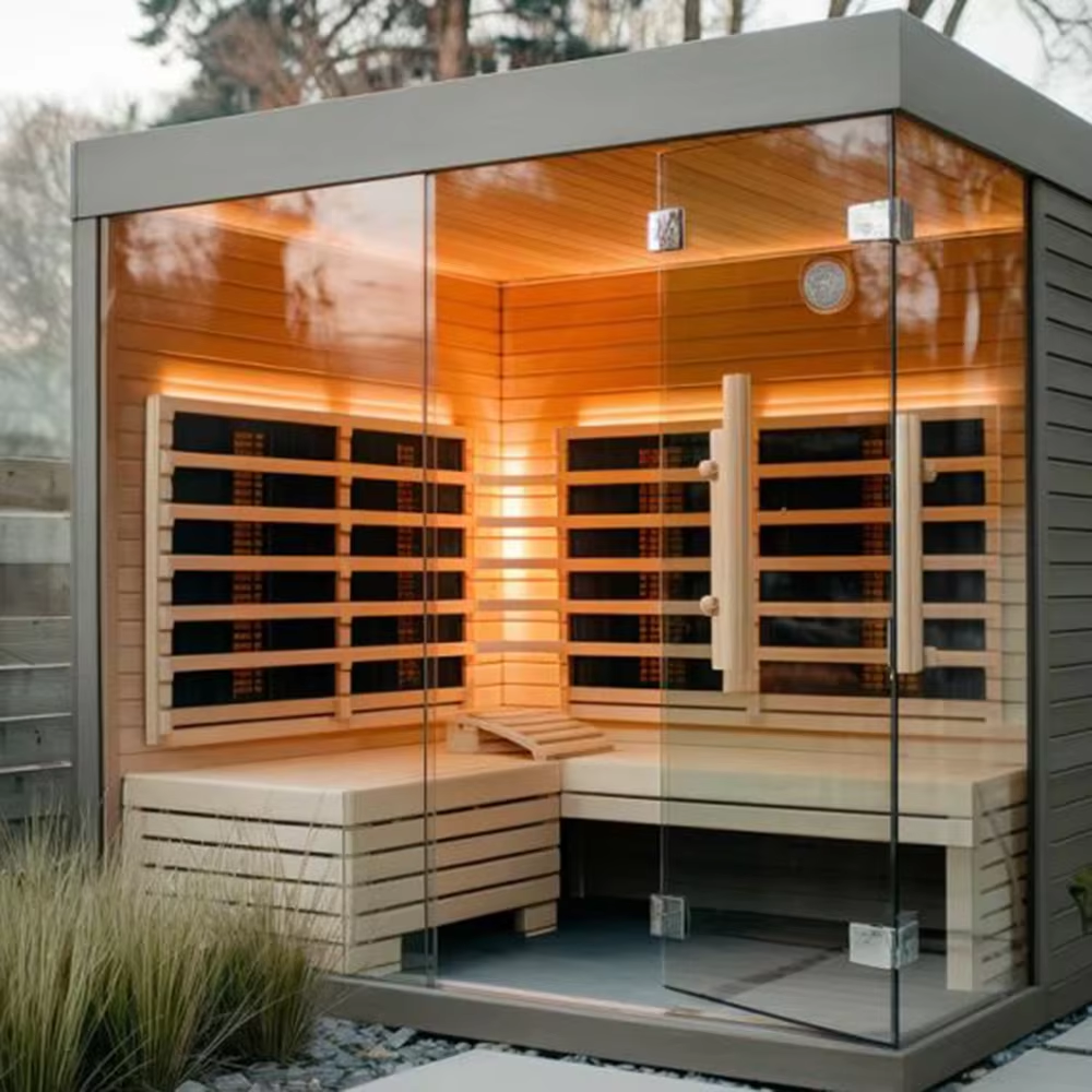 Large Outdoor Glass Sauna House with Poolside Layout CSA-684 Exterior angle