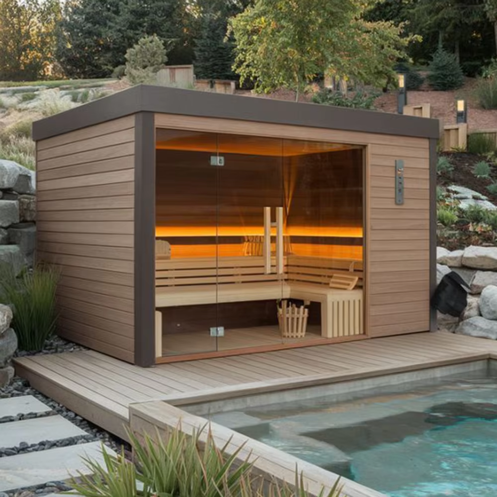 Large Outdoor Glass Sauna House with Poolside Layout CSA-684 Interior view