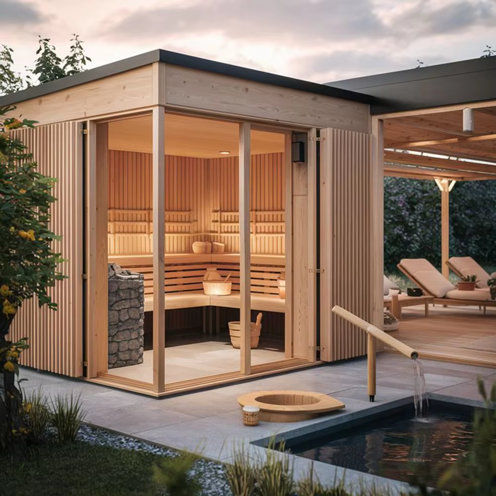 Large Outdoor Glass Sauna House with Poolside Layout CSA-684 Side profile