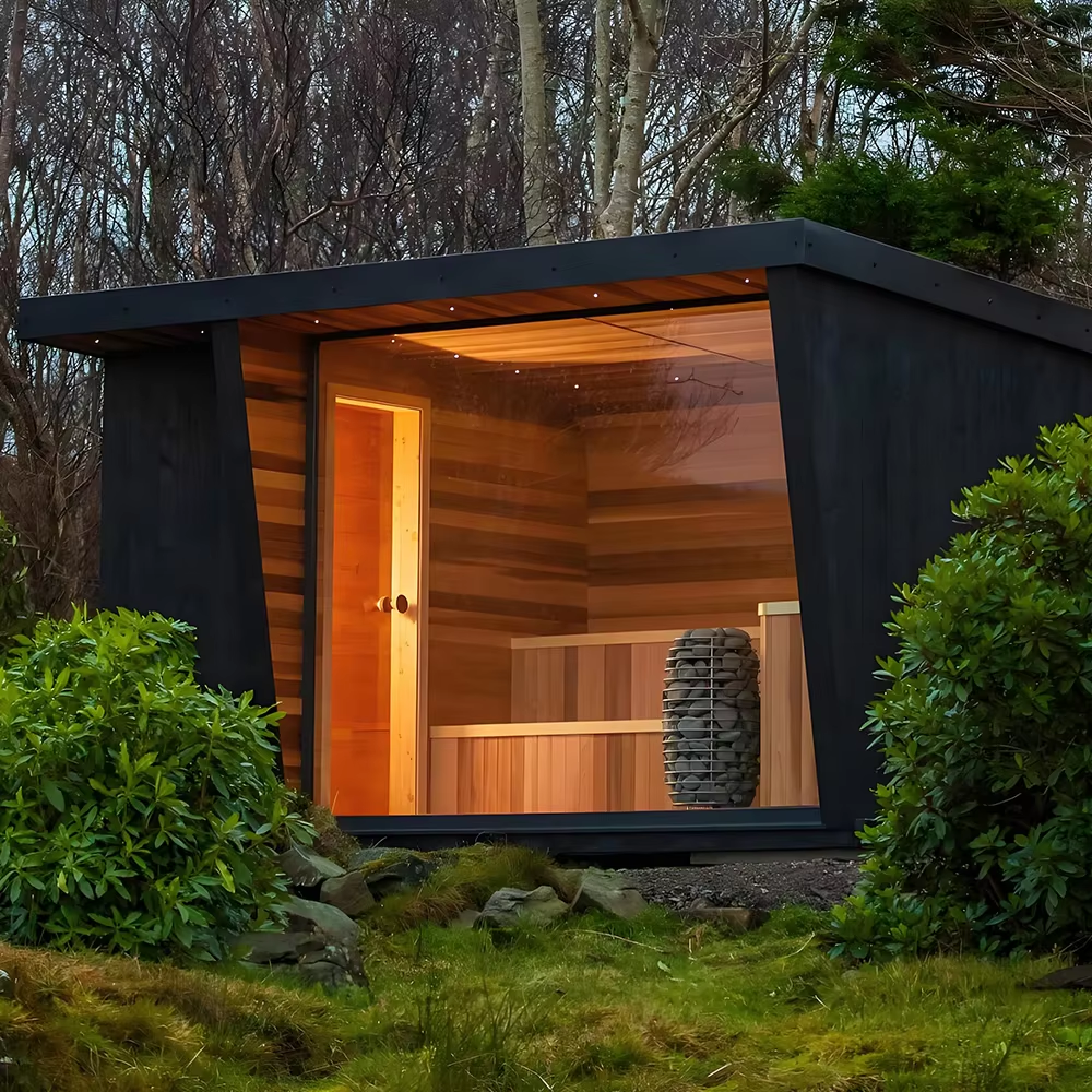 Outdoor Sauna Cabin with Shower Bay and Dark Glass Front CSA-685 Interior view