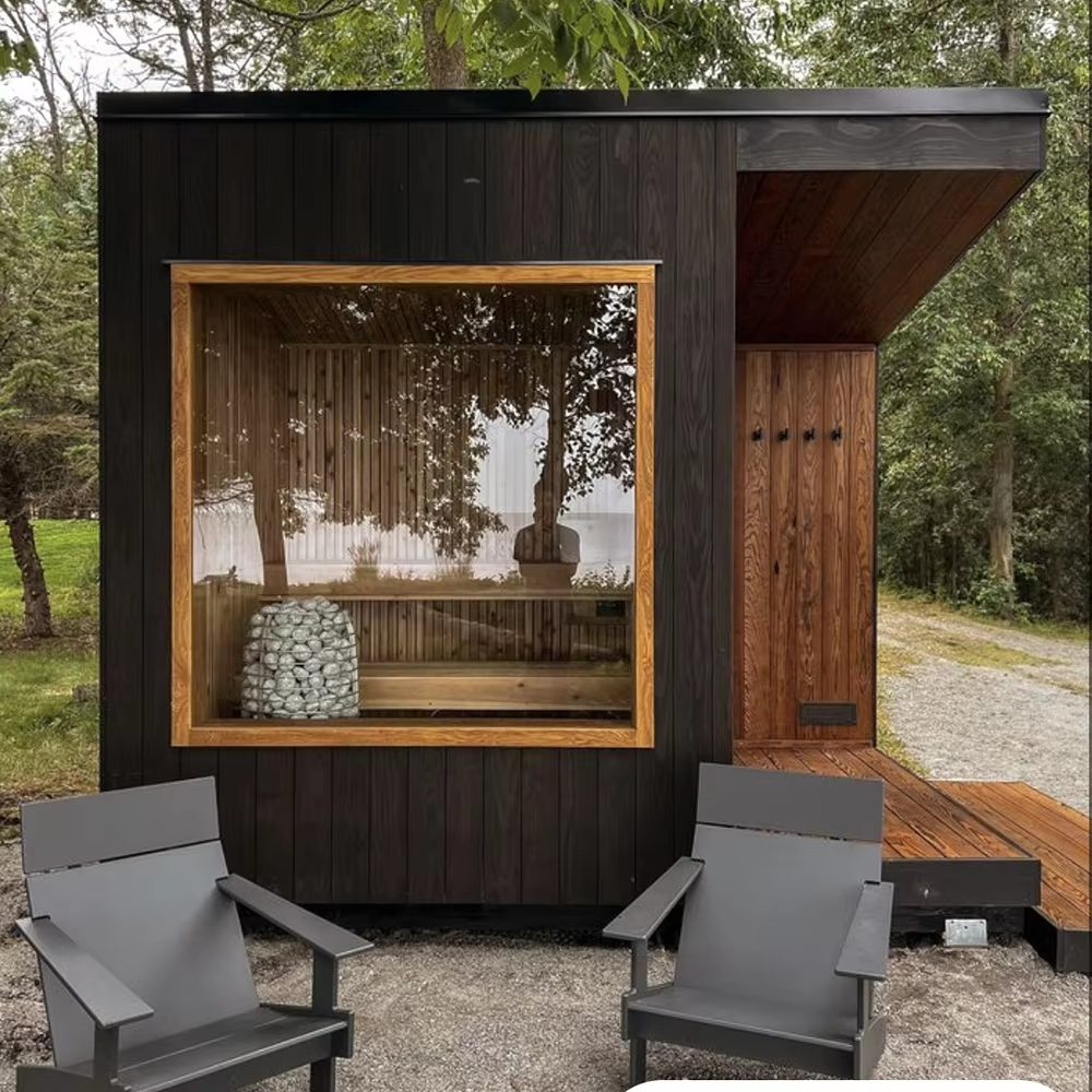 Outdoor Sauna Cabin with Shower Bay and Dark Glass Front CSA-685 Door and glass