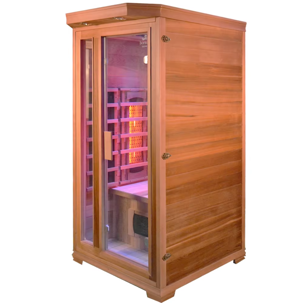 Single-Person Cedar Infrared Sauna Cabin with Control Panel CSA-686 Side profile