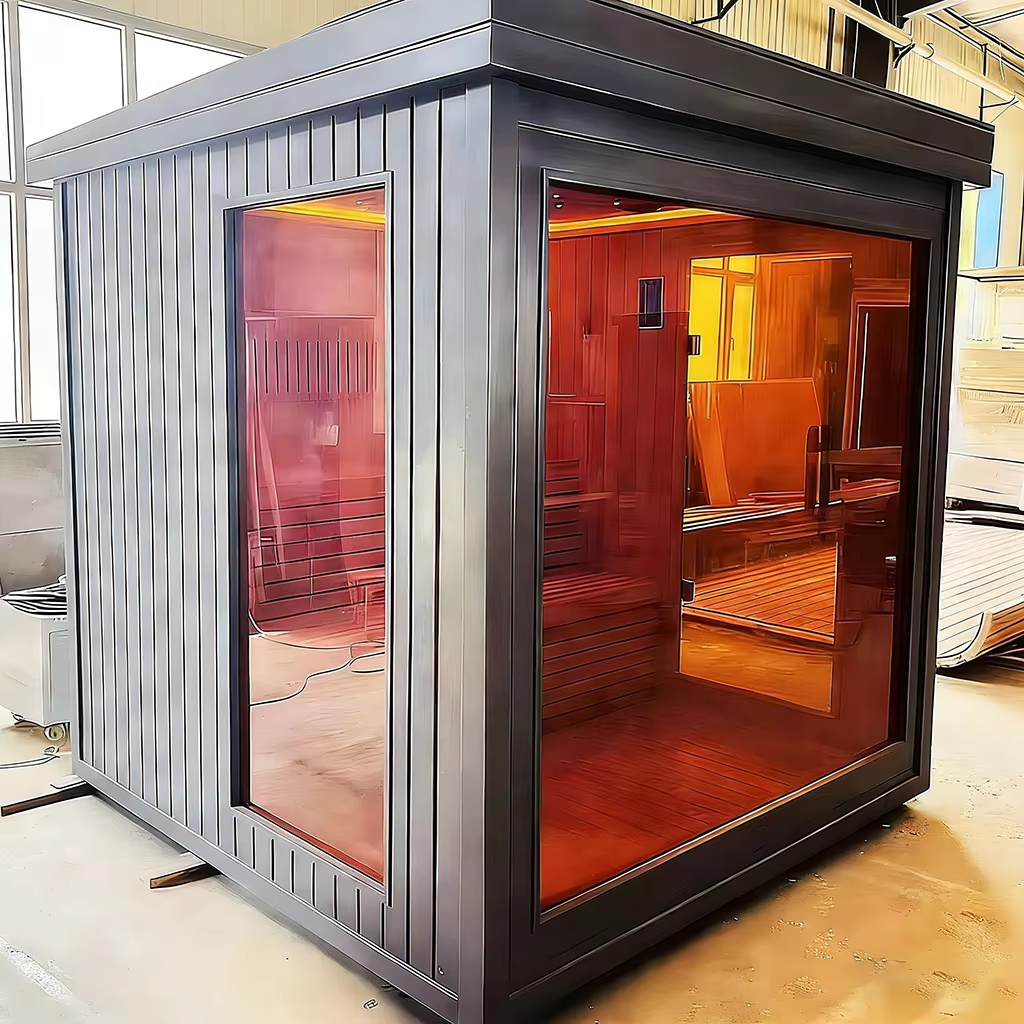 Modular Outdoor Sauna Cabin with Glass Front and Deck product image